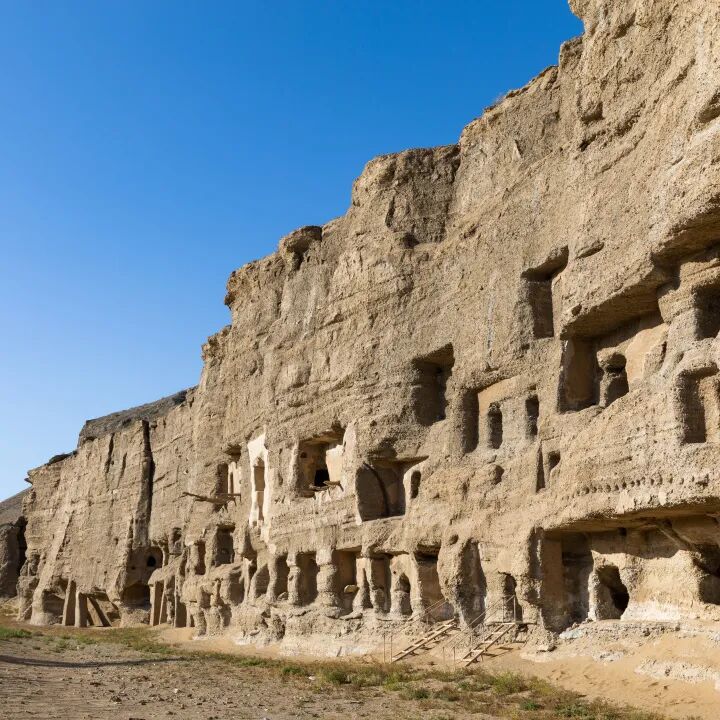 Cave openings on the cliff